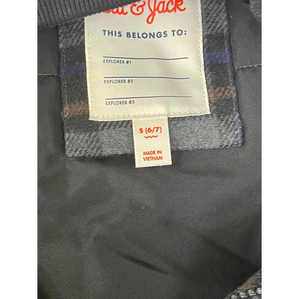 Cat & Jack Boys Plaid Bomber Jacket Faux Leather Sleeves Grey Black Size S 6/7